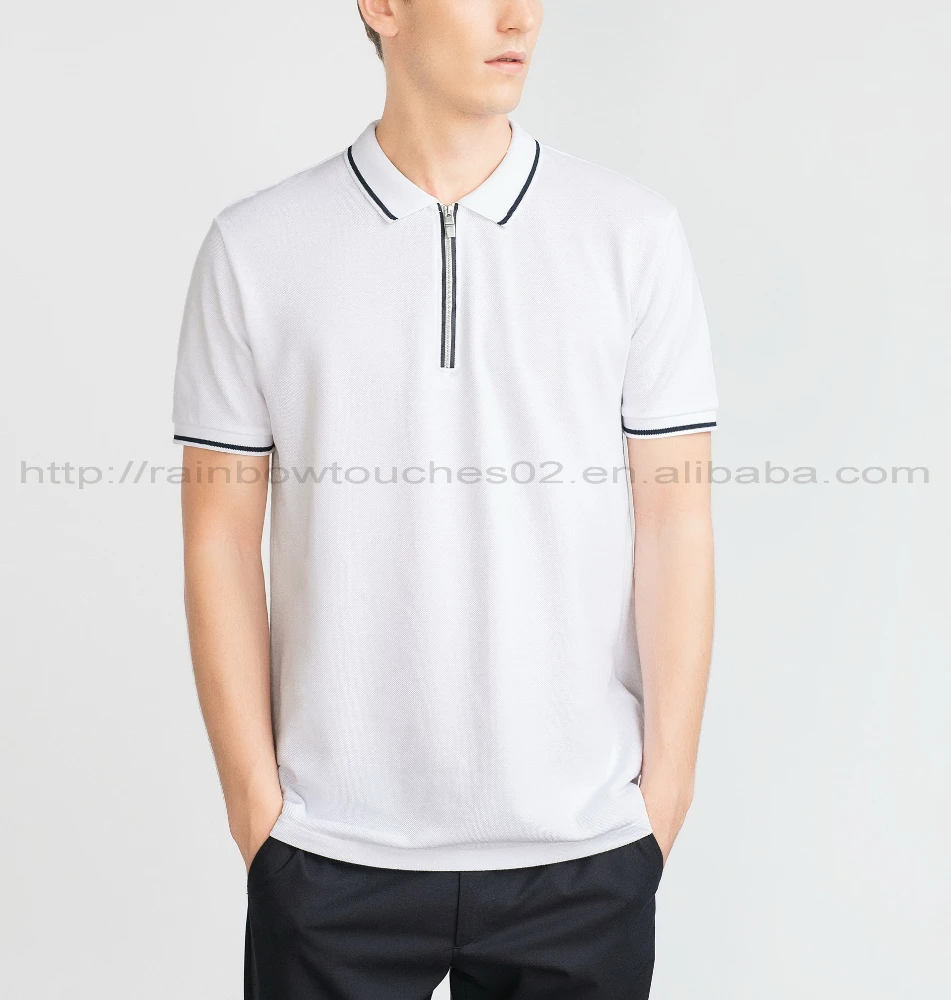 Zip Up Color Combination Cotton Design No Button Polo Shirt Buy No