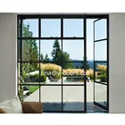 Wrought Iron Double Panel Glass Sliding Security Doors for Private Villa