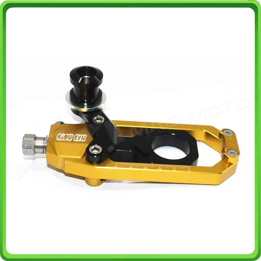 Motorcycle Chain Tensioner Adjuster with paddock bobbins kit for Yamaha R1 YZF-R1 2004 2005 Gold&Black (10)