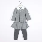 Plaid baby girl set clothes two pieces suits with polo shirt top and skirt leggings