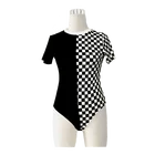 2019 Wholesale Short Sleeve Black White Custom Cotton Knit Bodysuit for Women