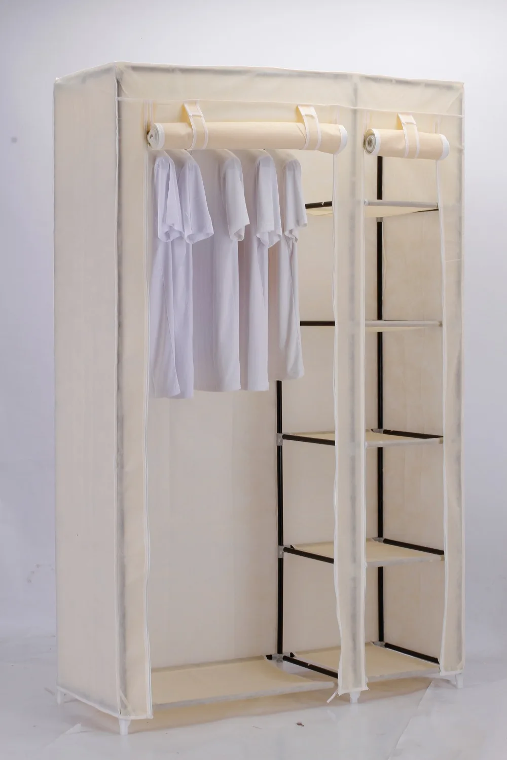 Black Canvas Bedroom Clothing Wardrobe With Hanging Clothes Rail Tm205