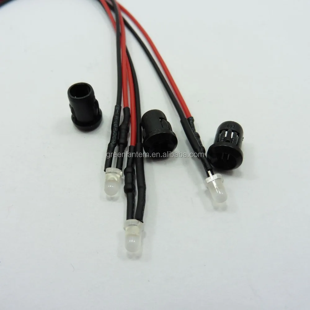Holder Pre-Wired Light Emitter Line Wire 12V 5mm Milky LED Diode 20cm Cable