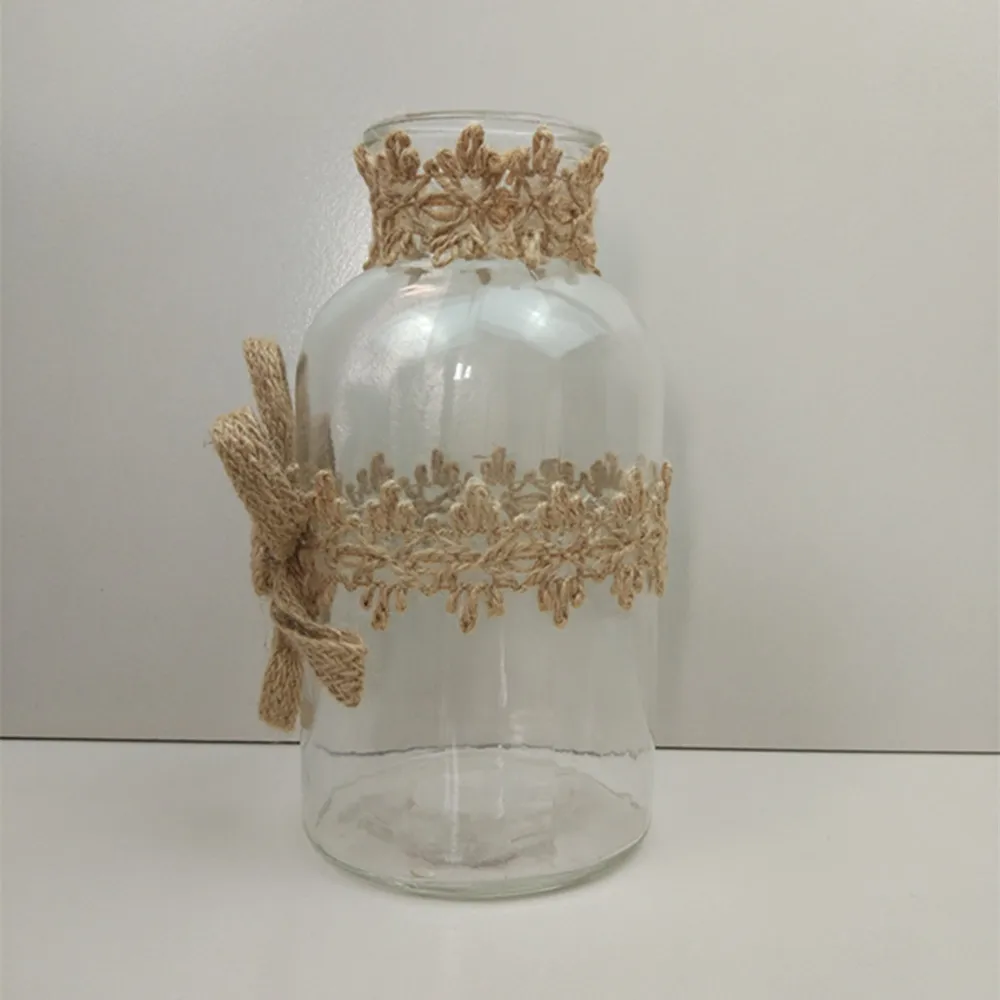 sunflower glass vase with hemp rope decoration