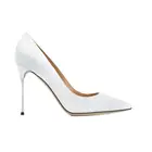 Fashion lady shoes customized logo white leather bridal women pencil high heels