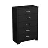 Bedroom Tall Slim Black 5 Drawers Wooden Chest Of Drawers Draws