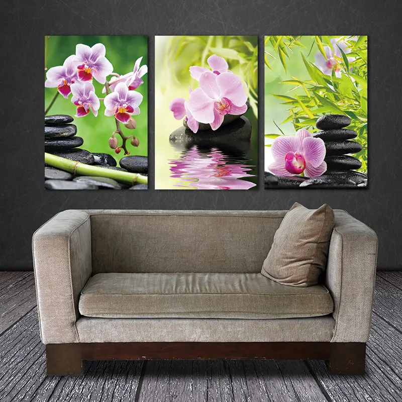 Bamboo Stone Flower Spa 3 Pieces Canvas Wall Art Picture Painting Home Decor 