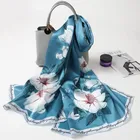 2019 Real Genuine Silk Chiffon Long Scarf Printed Floral Wrap Multicolor Flowers