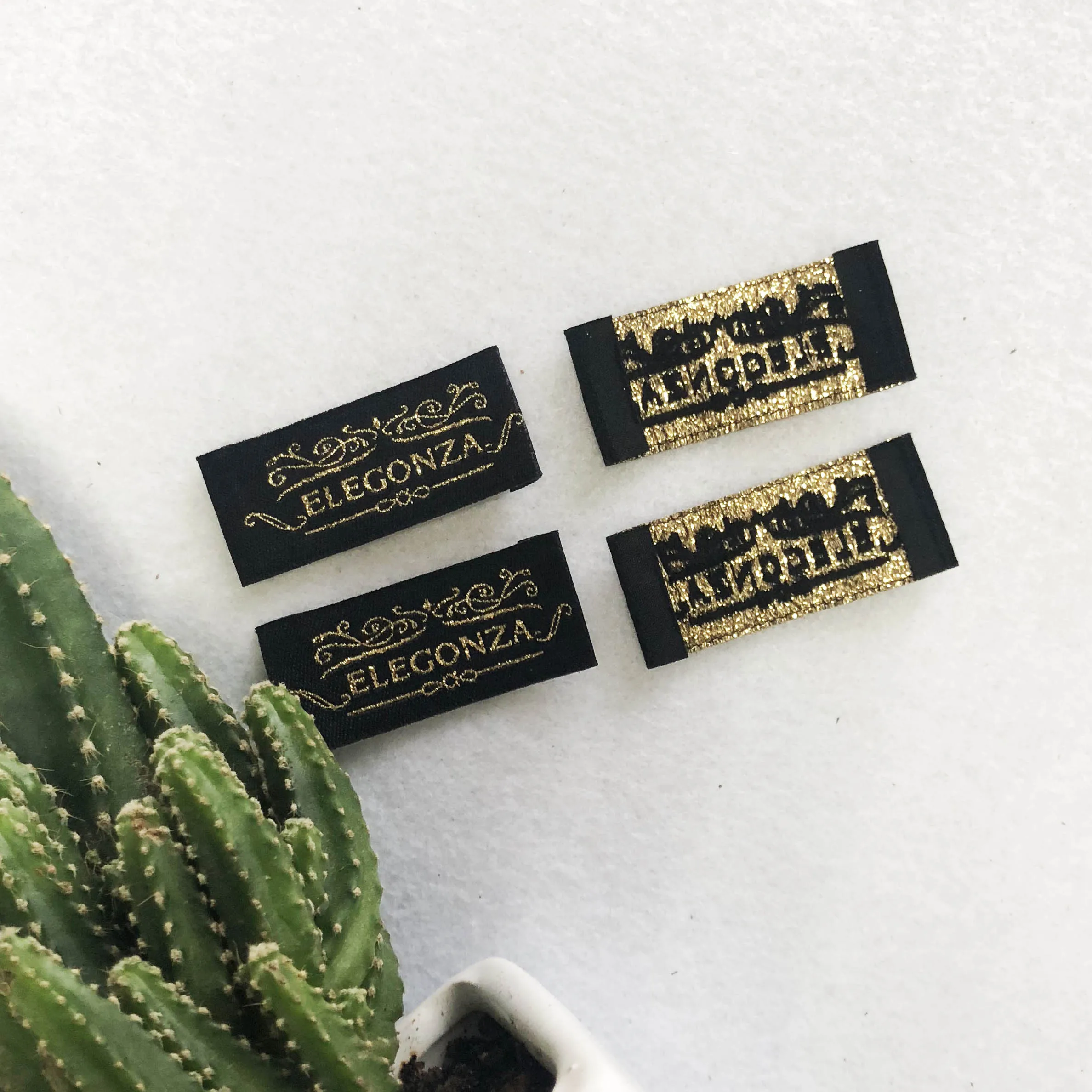 luxury gold metal thread black woven label clothing neck main