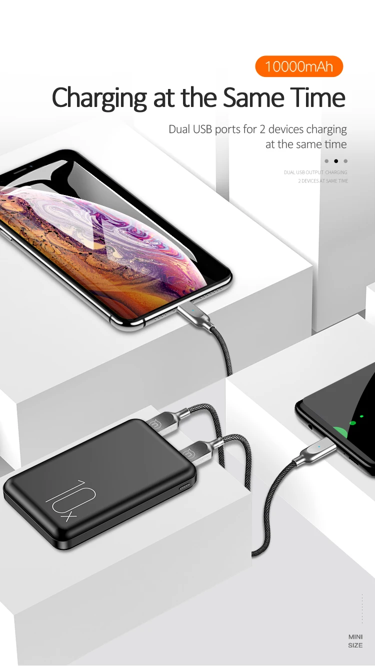 USAMS PB10 Dual USB Mini Fast Charging And Big Capacity Power Bank 10000mAh ABS+PC material - ANKUX.COM