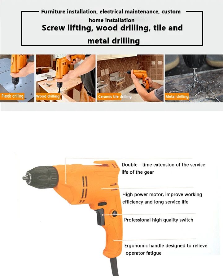 high quality portable 500w 10mm electric mini hand drill machine