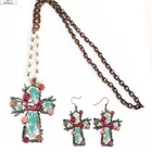 Hand-painted cross with beads sets Necklace + Earring