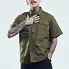 Expensive multi-pocket military style short sleeve cotton shirts for mens