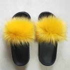 Top selling women sandals eva slide with imitation fur faux fur pom pom slippers