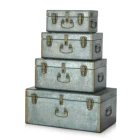 Set of 4 Galvanized trunk with antique gold accessories