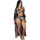 OEM Three Pieces Printing Sunscreen Swimwear Bathing Suit Women Beachwear Bikini With Cover Up Swimsuits