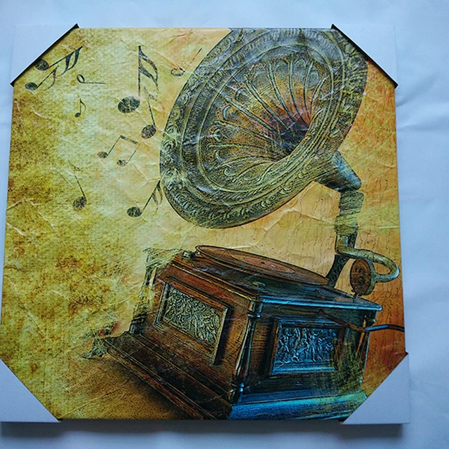 80's Gramophone old style kraft canvas printed wall art paintings