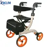 4 Wheels Elderly Mobile Shopping Cart Steel Rollator Walker With Seat Brake