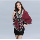 2017 New design Woman knitted shawls with rex rabbit fur poms figure lady cappa