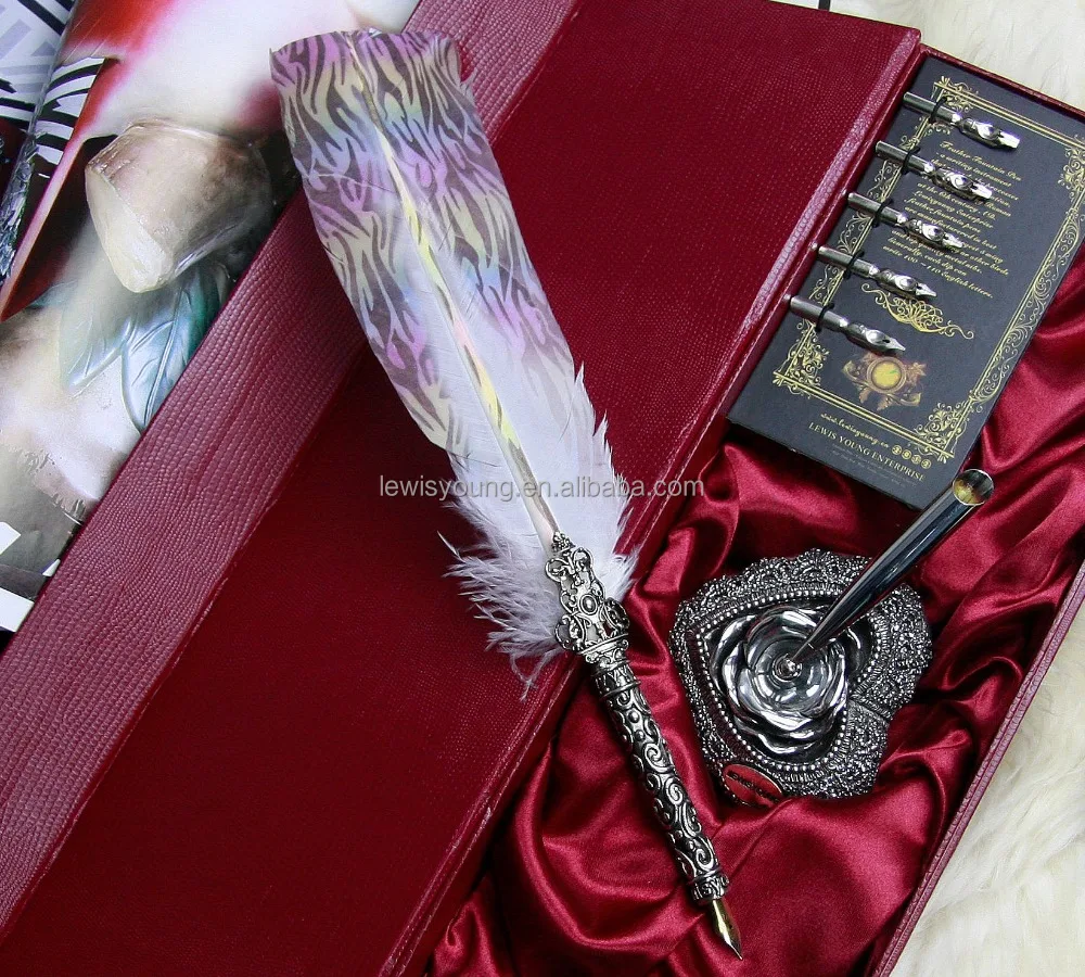 new style feather pen and quill set/fashion custom feather dip
