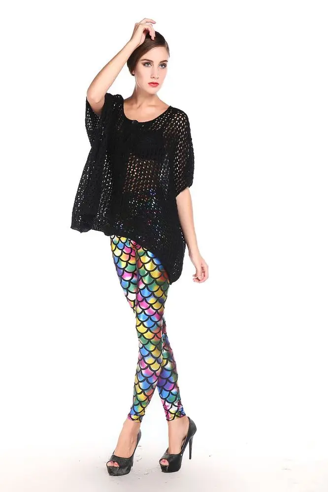 2014 new European and American fashion punk style metal wind pants leggings high waist legging color scale