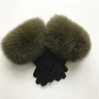 New Genuine LambSkin Fox Fur Cuff Women Wool Lined Winter Leather Gloves