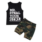 Toddler Baby Infant Boy Clothes Mr Steal Your Girl Vest +Camouflage Shorts Summer Outfit kids clothing children's