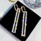 Gincom S925 Silver Pins Rectangle Cubic Zirconia Rhinestone Long Drop Dangle Fashion Earrings for Woman
