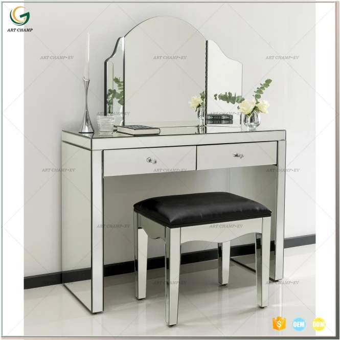 Mirror Glass Wooden Dressing Table Dresser With Full Length Mirror