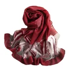 Women's silk feeling fashion embroidery feather pattern wrap shawl ladies scarf