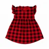 Christmas new design cotton child girl red black plaid pearl dress buffalo checker baby dress