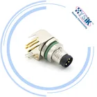 Right angled M8 connector Male 3 Pin PCB Panel mount shilded metal connector