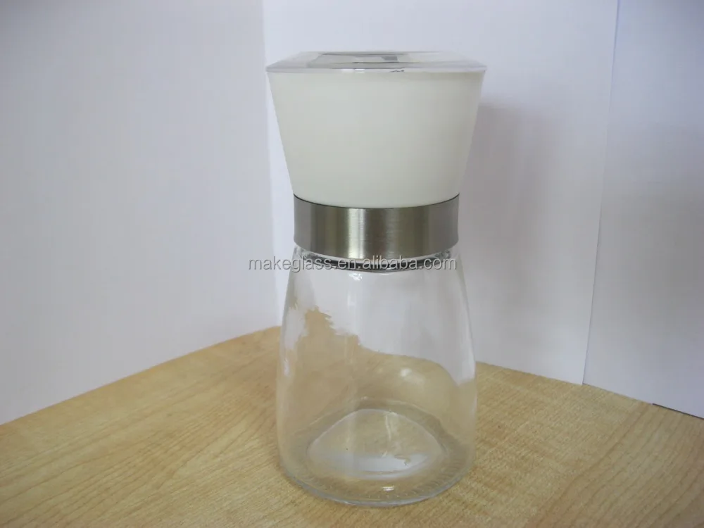glass bottle for spice with grinder mill lid