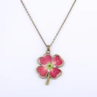 Fashion boho jewelry gift valentine jewelry necklace, four leaf clover shape natural handmade jewelry rose necklace