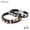 Wholesale Crazy Jewelry Charm Mens Silver gold Clasp multiple layers black Leather Bracelets with golden silver beads