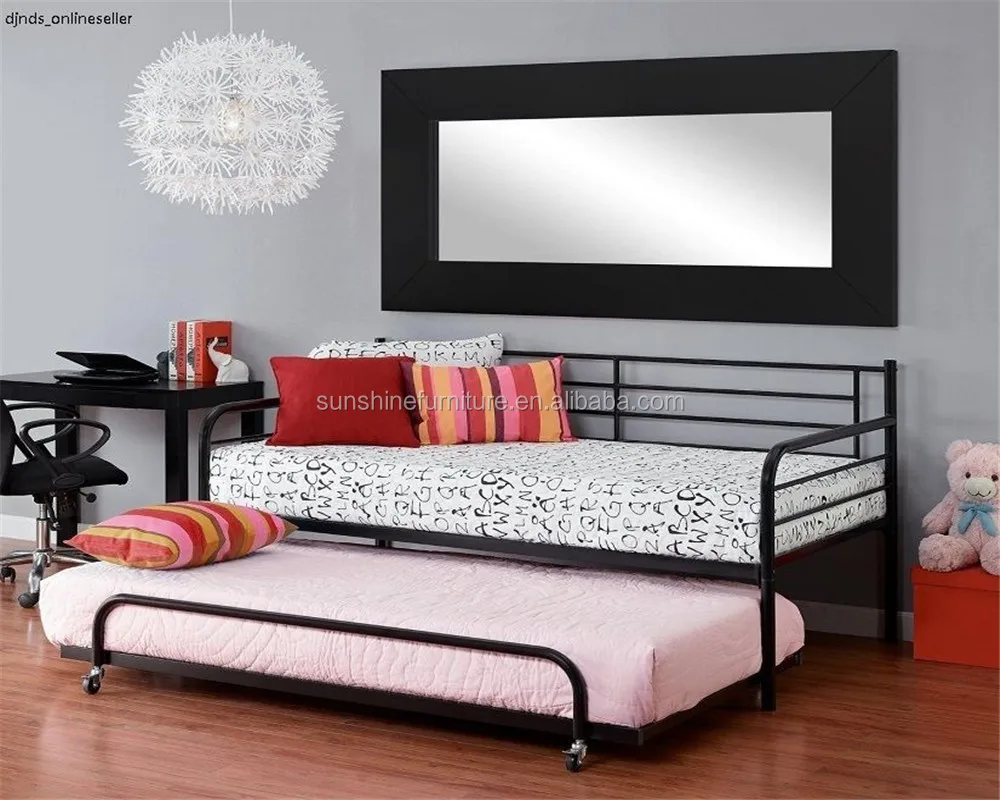 Double méridienne gigogne lit d'appoint en métal noir cadre lits superposés dortoir matelas lits