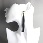 2019new fashion handmade leather dangling tassel geometric earrings