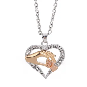 fashion silver heart love mom pendant crystal necklace