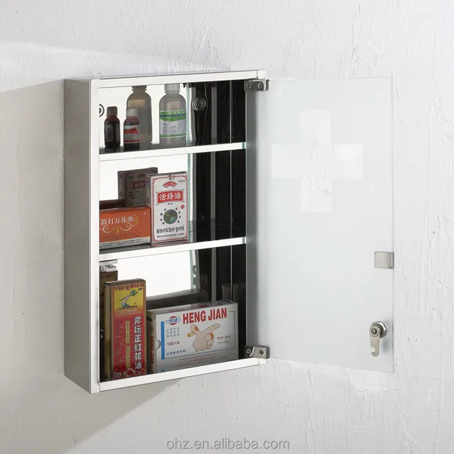 Matte glass door stainless steel wall hung medical cabinet 7030