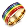 Hot selling rainbow enamel Gay lesbian ring korean gay men engagement gold stainless steel wedding ring