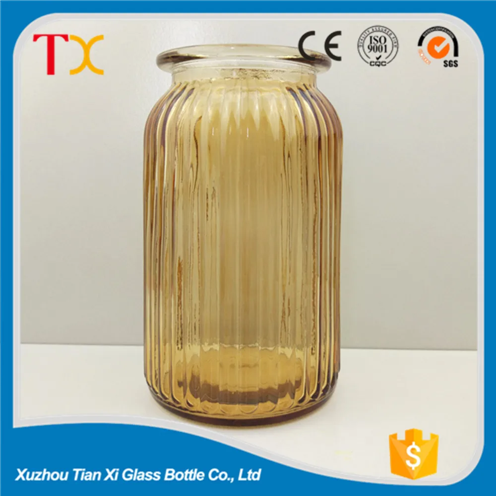 brown glass vase with Vertical stripe for decoration