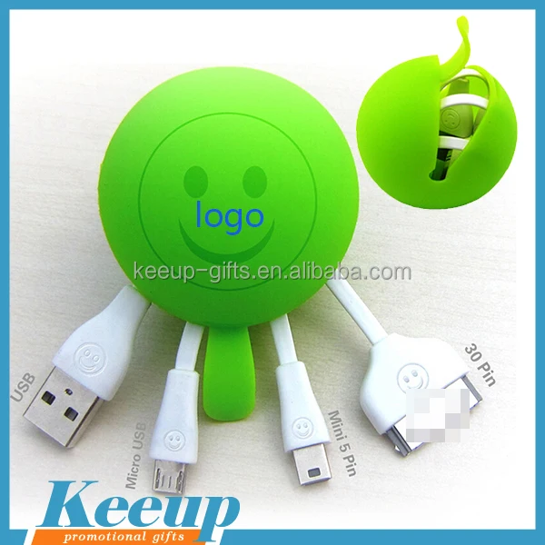 Giveaways round shape one side pull multi-function usb data charger cable - ANKUX.COM