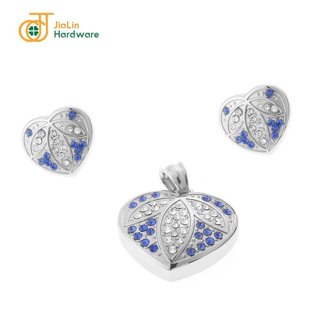wedding crystal jewelry set steel with dainty heart shape