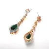 Retro Hollow Tassel Hanging Luxury Vintage Big Green Water Brass Metal Drop Earrings