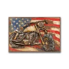 Large Rustic Cool Motorcycle & Flag Art Decor 3D Metal Wall Art