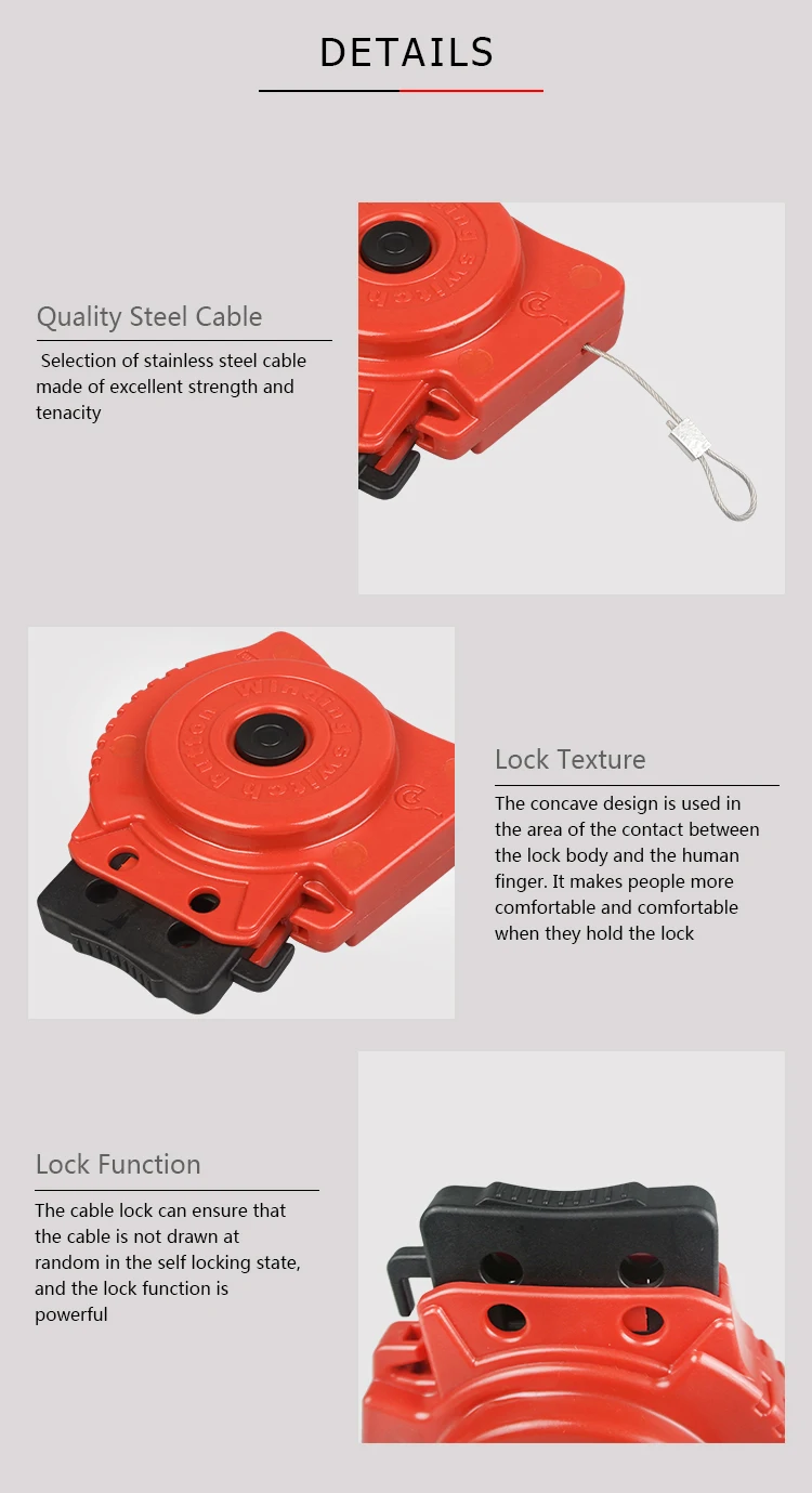 BOSHI China Supplier Nylon PA Safety Adjustable Cable Lockout