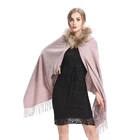 2019 Yiwu New Fashion 8 Colors Ladies And Women Wool Cashmere With Raccoon Fur Hooded Shawl