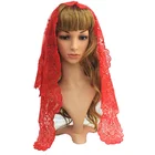 Red Embroidery Wedding Lace Veil Spanish Style Mantilla Catholic Veil Chapel Shawl