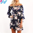 Wholesale Custom Clothes Women Dress 2020 Summer Casual Off Shoulder Floral Print Chiffon Vestidos de fiesta Dresses