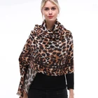 Women's 100% polyester leopard printed hijab fringes light woven shawls scarf